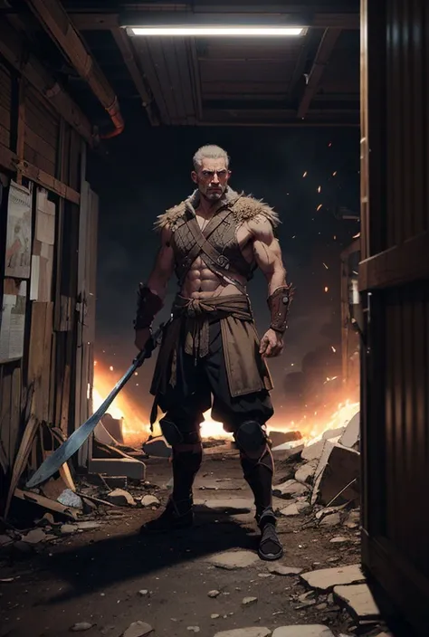 best quality, masterpiece, detailed, realistic, RAW photo, long shot,1man,mature,warrior,concept art, colors, trending on artstation, Vivid colors, dramatic