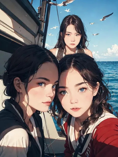 best quality, masterpiece, detailed, realistic, RAW photo,
Here I go out to sea again
The sunshine fills my hair
And dreams hang in the air
Gulls in the sky and in my blue eyes,
dying light, epic realism