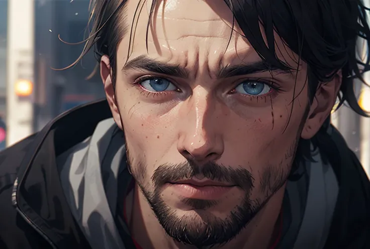 best quality, masterpiece, detailed, realistic, RAW photo,extreme close up shot,(1man),looking at viewer,mature,handsome,mysterious eyes,concept art, colors, trending on artstation, Vivid colors, dramatic