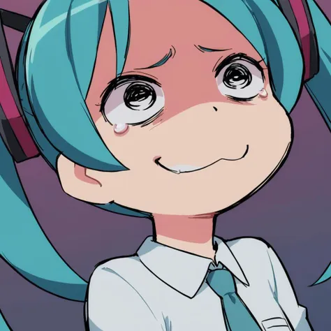 masterpiece, best quality, 1girl,solo,hatsune miku, meme face,chibi,