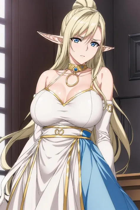 (Night:1.7), a room with a couch, paintings and a door in it's center wall and a checkered floor, blurry, indoors
((Sitting at attention)),Sitting on Chair,Beside Table,
bare_shoulders, white_gloves,dress, elbow_gloves, white dress,
<lora:more_details:0.2>,<lora:Mariana_Luciano_NON_VIRGIN-KK77-V1:0.5>,<lora:Rutina_Harem-KK77-V2:0.6>,pointy ears, elf, jewelry,
blonde_hair,hair_between_eyes, jewelry, long_hair, long_pointy_ears, high ponytail, hair_ornament,blue_flower,Blue_Eyes,
1 girl, 20yo,Young female,Beautiful Finger,Beautiful long legs,Beautiful body,Beautiful Nose,Beautiful character design, perfect eyes, perfect face,expressive eyes,
((looking_at_viewer)),(Upper_body),(Focus on her face),
official art,extremely detailed CG unity 8k wallpaper, perfect lighting,Colorful, Bright_Front_face_Lighting,shiny skin,
(masterpiece:1.0),(best_quality:1.0), ultra high res,4K,ultra-detailed,
photography, 8K, HDR, highres, absurdres:1.2, Kodak portra 400, film grain, blurry background, bokeh:1.2, lens flare, (vibrant_color:1.2)
(Beautiful,large_Breasts:1.4), (beautiful_face:1.5),(narrow_waist),