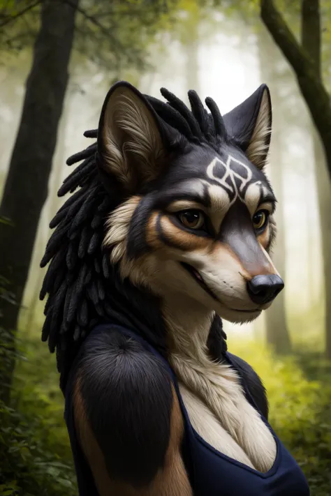 wolflink, female,   small smile,  fur, forest, portrait, anthro,  <lora:wolflink-v1-novelai:0.8>