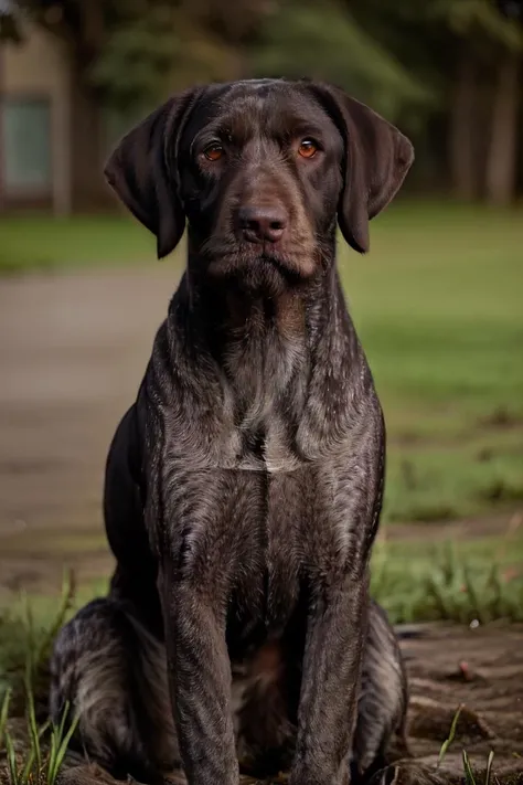 medium shot realistic photo of a drahthaar dog, highly detailed, 8k, photorealistic, flash lighting, candid,  <lora:drahthaar:0.8>
