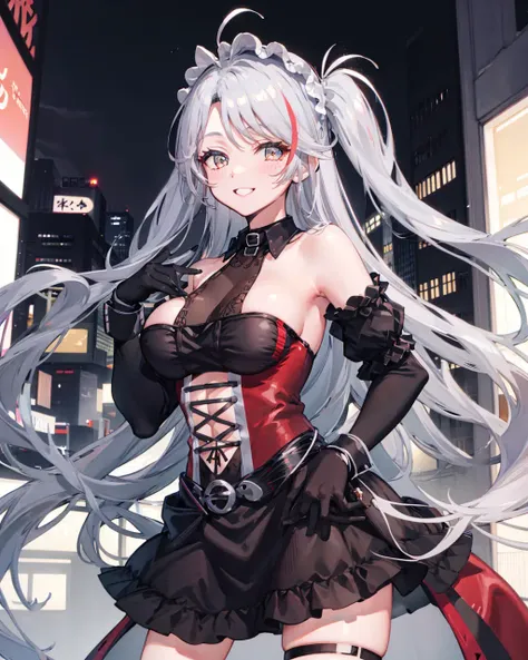 1girl,large breasts,standing,light smile, shibuya \(tokyo\),   <lora:EugenNightV1[eugennight]:1>,bare shoulders,