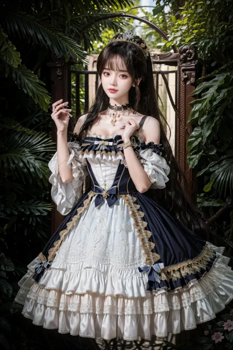 realistic, realistic details, detailed,
1 girl, solo, narrow waist,fit, <lyco:fitgirl_v10:0.5>, <lora:add_detail:0.6>,
------
(pureerosface_v1:0.5) , (ulzzang-6500-v1.1:0.5), <lora:00.SAFACE02:1.0:FACEW>
beautiful face, shaded face, smaller face,
------
cowboy shot, wide shot, full body,
outdoors, tree, garden, flower, forest, ruin, fantasy,
------
very long hair, smaller head, large breasts, high ponytail, closed mouth, black hair,
------
Jewelry,Sheer,Detached Sleeves,Frills,Ribbon,long Wavy Hair,Bangs,Lace Choker, lodress, <lora:lo_dress_vol2_style1_v1:0.65>