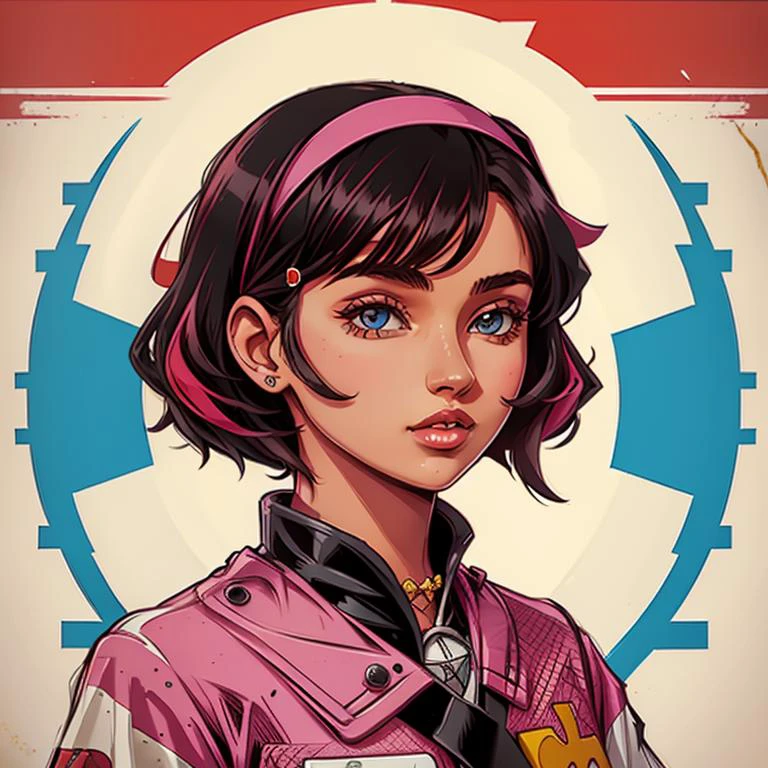 <lora:Lord AK Style - V1-000005:1> lord_ak_style, popart, colorful, retro, solo, 1girl, looking at viewer,