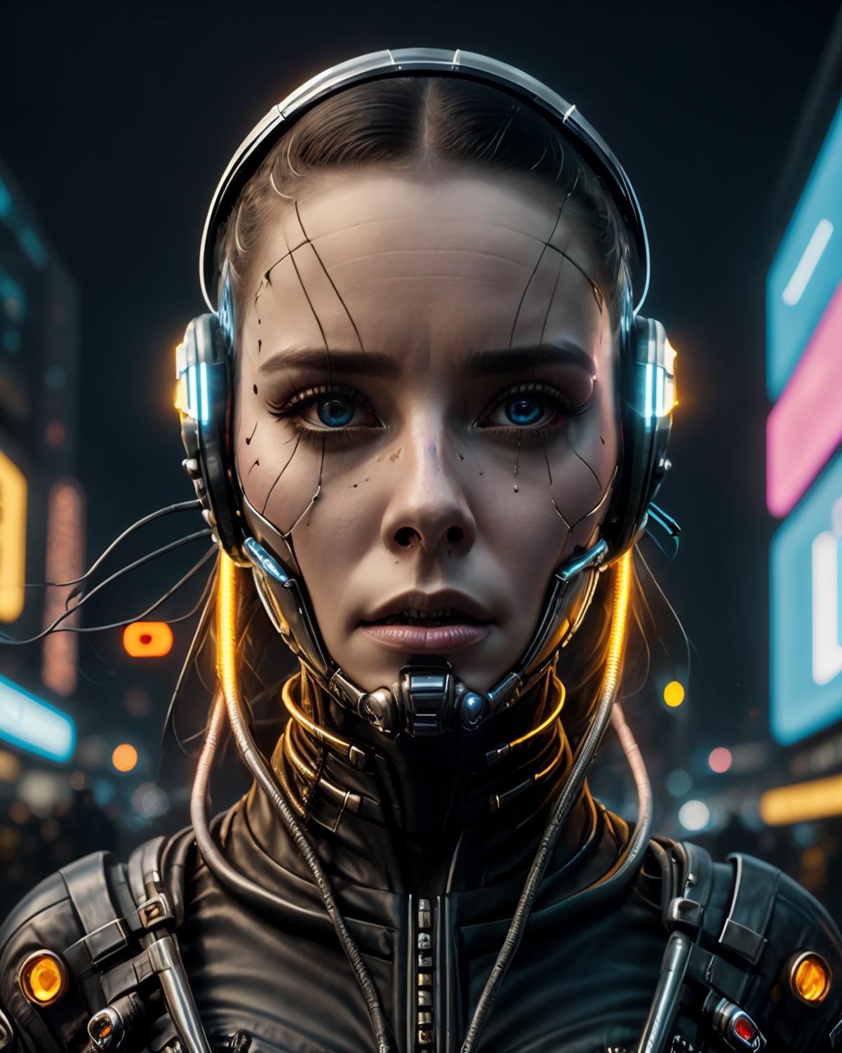 A woman in a futuristic suit with headphones on - SeaArt AI