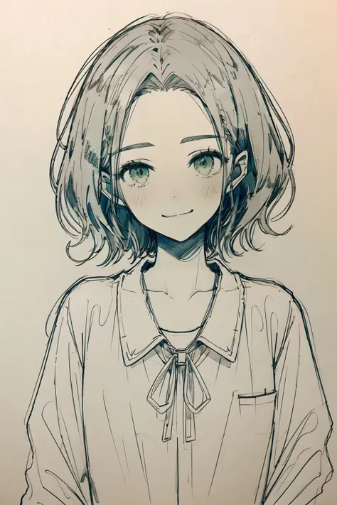 <lora:shouhui:1>, shouhui, 1girl, short hair, shirt, smile, green eyes, cowboy shot, (close-up), (masterpiece, high quality, best quality), simple background,