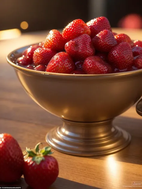 ((masterpiece:1.3,concept art,best quality)),very appealing dish of strawberry, droplets, macro, sunlight, fantasy art, dynamic composition, dramatic lighting, epic realistic, award winning illustration