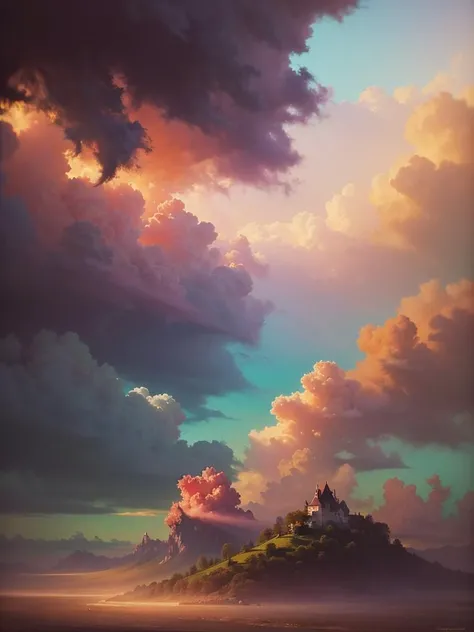 vibrant colors, soft focus, light leaks, dreamy atmosphere,
magic, ethereal, fluffy clouds,
fractal structures, imaginary subspaces, differential light scattering, negative light,
18th century french oil painting style,
((dromen in kleur))