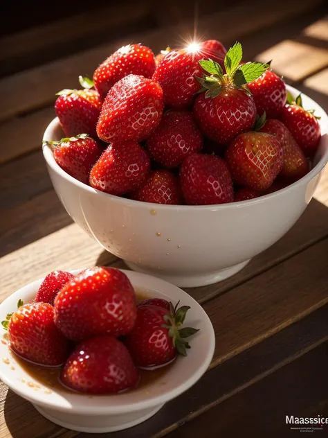 ((masterpiece:1.3,concept art,best quality)),very appealing dish of strawberry, droplets, macro, sunlight, fantasy art, dynamic composition, dramatic lighting, epic realistic, award winning illustration