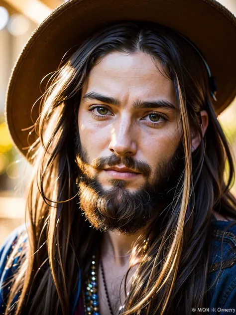 James Gurney style portrait, hippie, dramatic lighting, detailed facial features