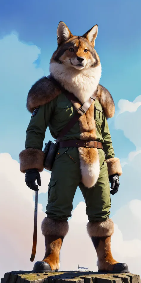 hyperrealistic shoygu illustration, skottie young, long shot, standing tall with big fluffy ears and a long tail, (4k), realistic fur textures, physically based rendering,
((watercolor painting by John Berkey))