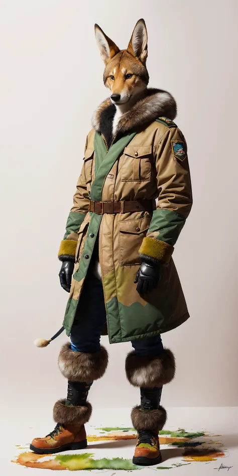 hyperrealistic shoygu illustration, skottie young, long shot, standing tall with big fluffy ears and a long tail, (4k), realistic fur textures, physically based rendering,
((watercolor painting by John Berkey))