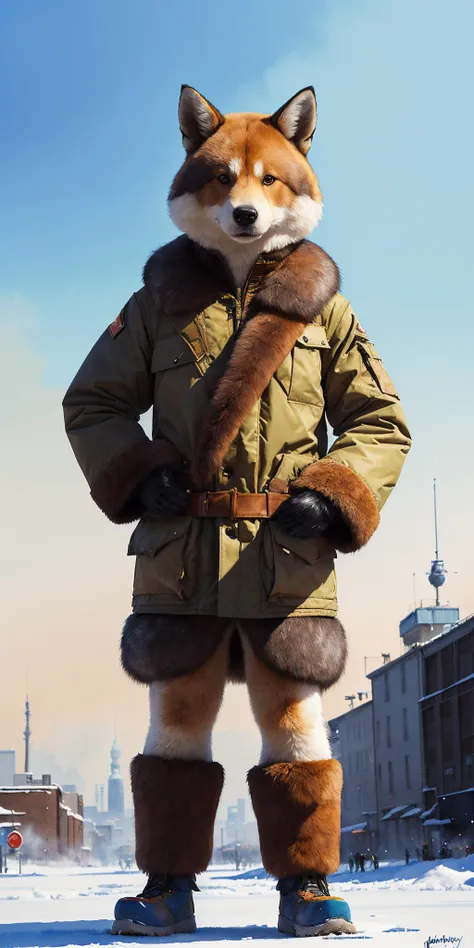 hyperrealistic shoygu illustration, skottie young, long shot, standing tall with big fluffy ears and a long tail, (4k), realistic fur textures, physically based rendering,
((watercolor painting by John Berkey))