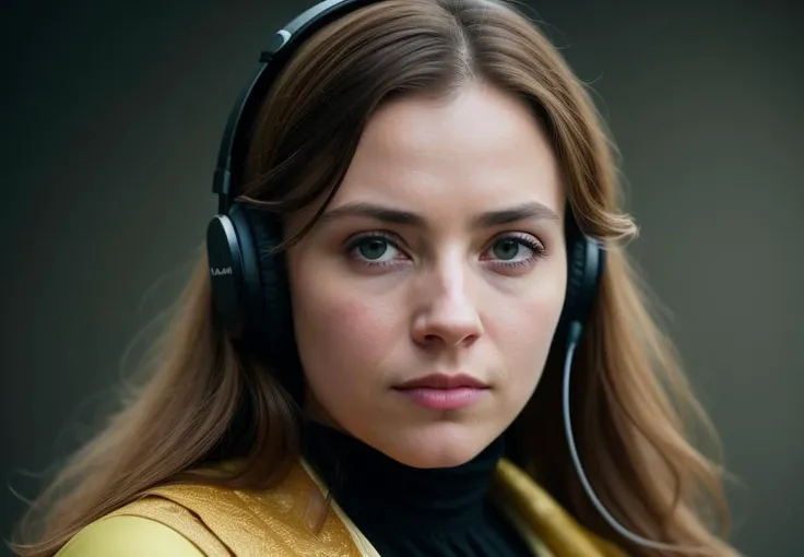 romantic style, masterpiece, best quality, 8k, artstation, sharp focus, ultrarealistic, high details, raw photo of Jane Eyre with headphones, natural skin texture, 24mm, 4k textures, soft cinematic light, adobe lightroom, photolab, hdr, intricate, elegant, highly detailed, sharp focus, ((((cinematic look)))), soothing tones, insane details, intricate details, hyperdetailed, low contrast, soft cinematic light, dim colors, exposure blend, hdr, faded