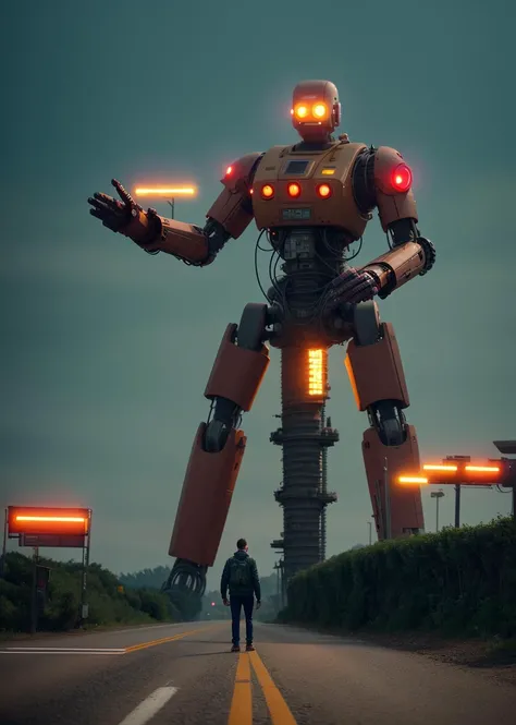 simon stalenhag style,
masterpiece, best quality, 8k, , sharp focus, ultrarealistic,
raw photo of
highway and giant dead disfunctional robot from series PEACE, DEATH an OTHER TRIVIA,
((backround defocused)):1.4, (depth of field):1.4