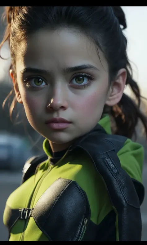 movie style, masterpiece, best quality, 8k, artstation, sharp focus, ultrarealistic, high details, raw photo of Tiny cute and adorable little woman (She Hulk) in street in the style of pursuit by gesaffelstein, ultra details,  photorealistic,  volumetric lighting, action pose, epic scene, lots of fine detail, natural textures, natural light,  highest detail, Blur Effect, hyper-realistic, vibrant,