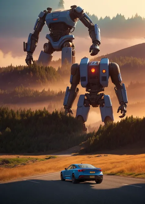 simon stalenhag style,
masterpiece, best quality, 8k, , sharp focus, ultrarealistic,
raw photo of
highway and giant dead disfunctional robot from series PEACE, DEATH an OTHER TRIVIA,
((backround defocused)):1.4, (depth of field):1.4