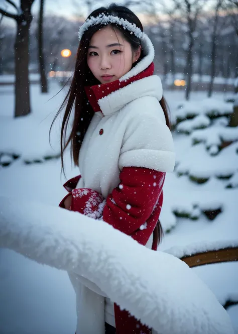 glamour style,
masterpiece, best quality,
raw photo of
beautiful young japanese woman, lot of snow,
((backround defocused)):1.4, (depth of field):1.4