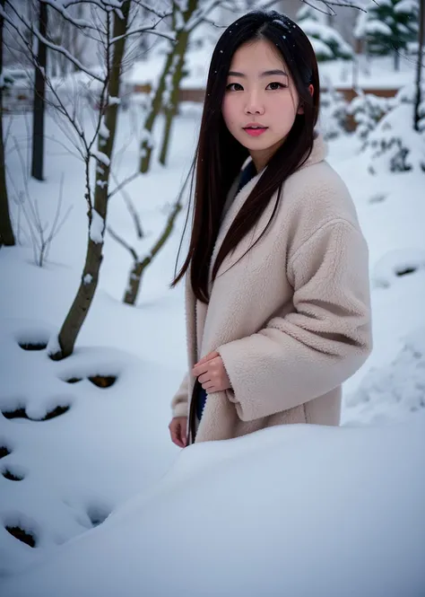 glamour  style, 

masterpiece, best quality, 

raw photo of 

beautiful young japanese woman, lot of snow, 

((backround defocused)):1.4, (depth of field):1.4