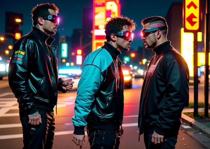 cyberpunk movie style,
masterpiece, best quality, 8k, , sharp focus, ultrarealistic,
raw photo of
((street thugs arguing)), from series everybody's gonna die, lot of drama and ((action)), cybergoggles,
((backround defocused)):1.4, (depth of field):1.4