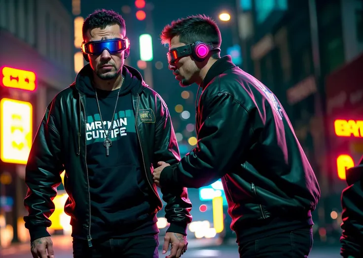 cyberpunk movie style,
masterpiece, best quality, 8k, , sharp focus, ultrarealistic,
raw photo of
((street thugs arguing)), from series everybody's gonna die, lot of drama and ((action)), cybergoggles,
((backround defocused)):1.4, (depth of field):1.4