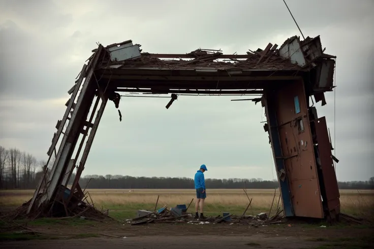 RAW photo, broken pieces of sculpture, cinematic, by Simon Stalenhag