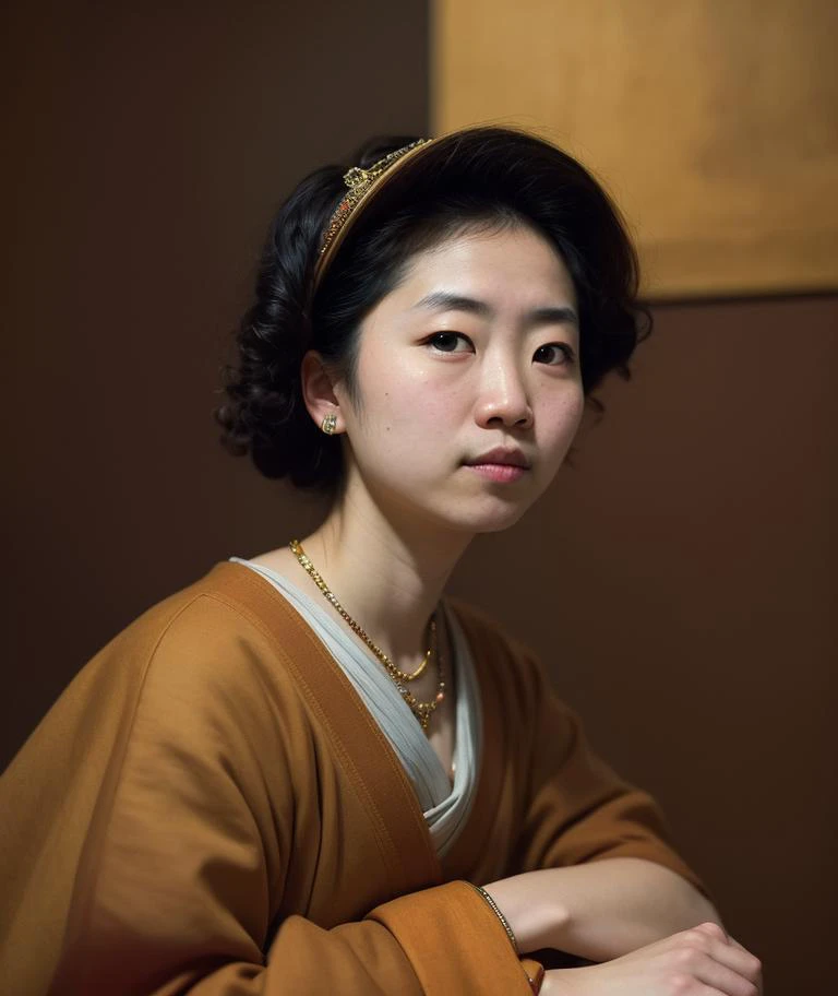 rembrandt style, masterpiece, best quality, 
 portrait of a young japanese woman,
((backround defocused)):1.4, (depth of field):1.4