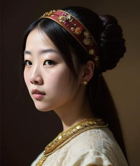 rembrandt style, masterpiece, best quality, 
 portrait of a beautiful young japanese woman, detailed facial features,
((backround defocused)):1.4, (depth of field):1.4