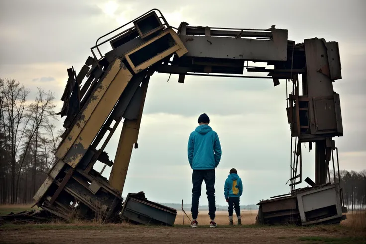 RAW photo, broken pieces of sculpture, cinematic, by Simon Stalenhag