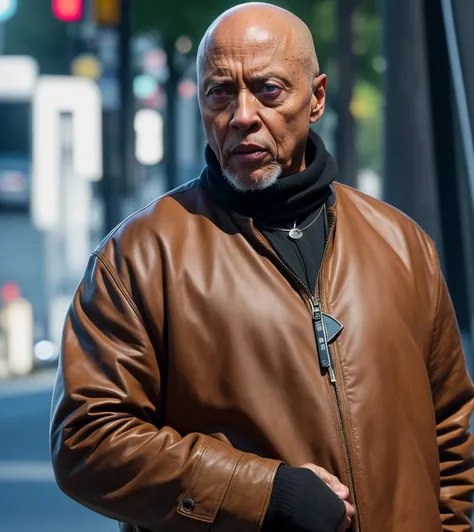 realistic style, masterpiece, best quality, 8k, artstation, sharp focus, ultrarealistic, high details, raw photo of 
blackskinned bald Christopher Walken as street thug