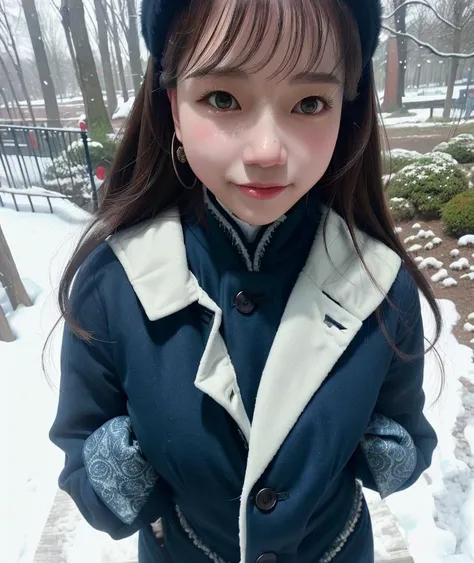 gurney style, portrait of happy victorian woman, natural skin texture, insane details, winter outdoor  full body shot, damn lot of a snow, intricate details, hyperdetailed, ultrasoft side lighting
 <lora:joYuri_v10:1>