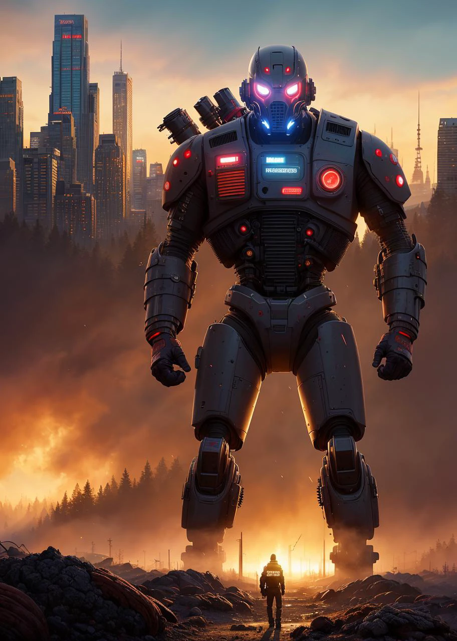 simon stalenhag style, masterpiece, best quality, 8k, , sharp focus, ultrarealistic, raw photo of
Vivid western cityscape,
Scalp hunters seek bloody fate amongst giant fallen robots,
Humanity lost.
((backround defocused)):1.4, (depth of field):1.4