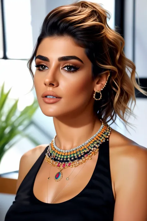 a beautiful trkshlds woman wearing a black top and a necklace with a white top on her neck and a colorful plate behind her
masterpiece, ultra realistic, 8k, detailed, elaborate, high quality, <lora:trkshlds30:0.65>