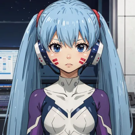 Simple White Background,
white and blue bodysuit, pilot suit, robot ears,
<lora:Hermit_Mio_EdensZero-KK77-V1:0.7>, headset,
bangs, blue eyes, blue hair, twintails,
<lora:Oda_Non_Style-KK77-V2:0.1>,<lora:more_details:0.1>,
1 girl, 20yo,Young female,Beautiful Finger,Beautiful long legs,Beautiful body,
Beautiful Nose,Beautiful character design, perfect eyes, perfect face,expressive eyes,perfect balance,
looking at viewer,(Focus on her face),closed mouth, (innocent_big_eyes:1.0),(Light_Smile:0.3),
official art,extremely detailed CG unity 8k wallpaper, perfect lighting,Colorful, Bright_Front_face_Lighting,White skin,
(masterpiece:1.0),(best_quality:1.0), ultra high res,4K,ultra-detailed,
photography, 8K, HDR, highres, absurdres:1.2, Kodak portra 400, film grain, blurry background, bokeh:1.2, lens flare, (vibrant_color:1.2),professional photograph,
(Beautiful,large_Breasts:1.4), (beautiful_face:1.5),(narrow_waist),