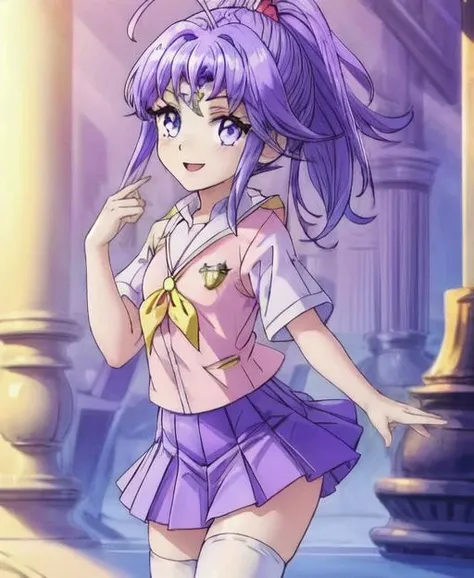 <lora:add_detail:1>,masterpiece,solo,1girl,best quality,small breasts,smile, school uniform, pleated skirt,white legwear, <lora:ç¥å
µå°å°åå¥éª_v1.0:0.9> ,beimingxue,ponytail, purple hair, hand up, <lora:wlop_offset:0.6>,wlop,