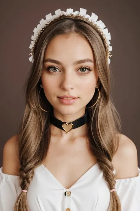 1girl,, maid headdress, heart,, collar, blonde hair, long hair, , blush, brown eyes, looking at viewer, red collar,, halo, , , upper body, black background, saliva, collarbone, simple background, teeth, nose blush,, belt collar, top light, maid dress shirt, earrings,
al3xa-001