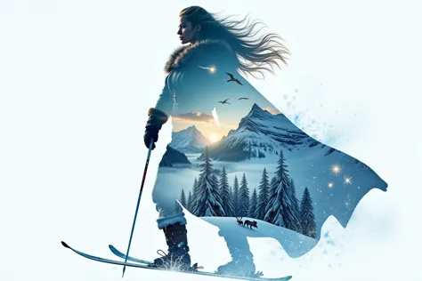 uma mulher nua, usando apenas coleira, imagem de corpo inteiro, moon light mountains and snow scenery focus on snowflakes --auto --s2