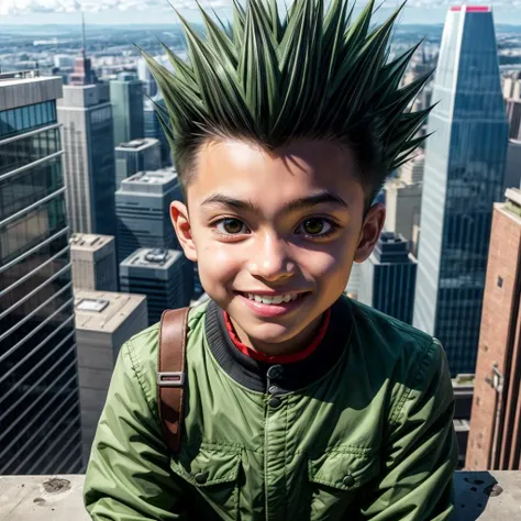 <lora:GonFreecss001:0.6>,<lora:add_detail:1>,<lora:noline:0.3>,<lora:boldline:-0.3>,solo,smile,
GonFreecss,1boy,child,green hair,brown eyes,spiked hair,
green jacket,
city,