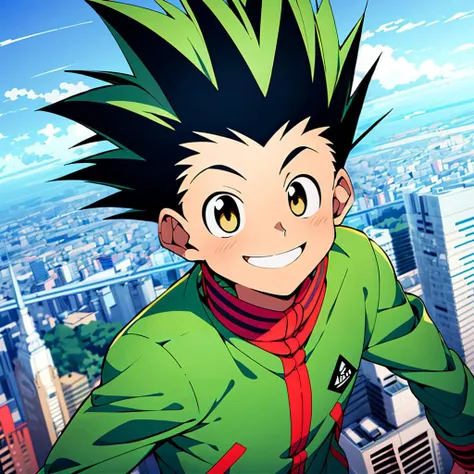 <lora:GonFreecss001:0.5>,<lora:add_detail:1>,<lora:noline:0.3>,<lora:boldline:-0.3>,solo,smile,
GonFreecss,1boy,green hair,brown eyes,spiked hair,
green jacket,
city,