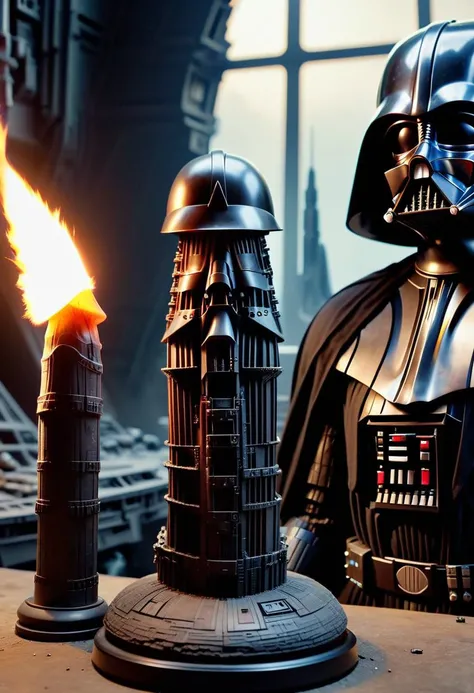 roboticizer, photo a 5chw4nz dildo, candlelight , Dolly zoom , darth vader, in the background Star wars star destroyer , cinematic composition, dramatic atmosphere, detailed, sharp focus, post-apocalyptic <lora:5chw4nz dildo-merge-v1:1> <lora:Roboticizer:1>