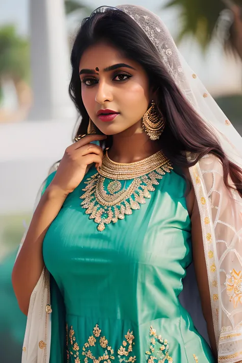indian girl in salwar, dress, traditional dress, sexy, large breasts, (fair skin), cute, 
masterpiece, best quality, highest quality, focused, extremely detailed, ultra realistic, photorealistic, sharp focus, absurdres, photograph, detailed and intricate, instagram, portrait, highly detailed, sharp focus, illustration, 
 <lora:Salwar:0.6>