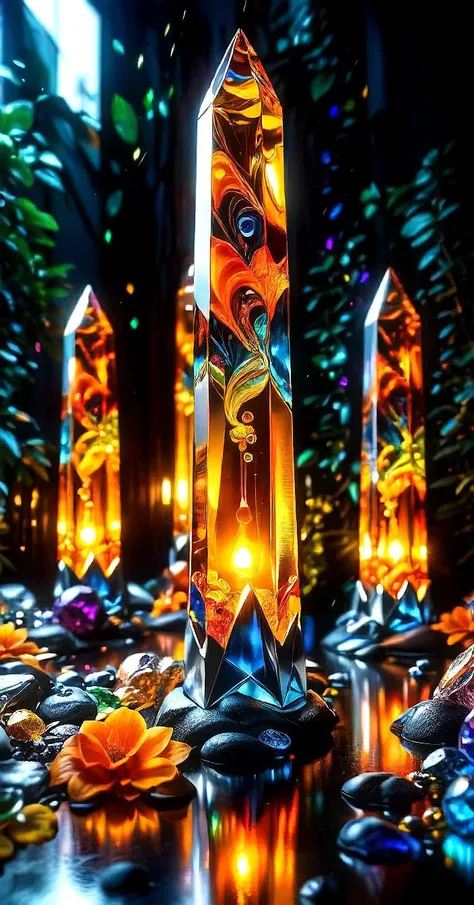 (amber glow lights:1.0), extreme closeup transparent lava lamp obelisk made of brushed steel silver crystal metal, extremely vibrant, glass, intricate details, sharp focus, 8k, hdr, reflections, sapphire specular highlights,