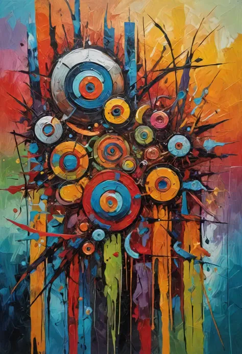 random subject on random background, surreal and abstract art, expressionist oil painting, bold brushstrokes, vivid colors, perfect rule of thirds composition