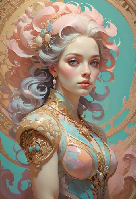 oil painting, beautiful woman baroque, intricate linework, colors by frank frazetta, hsiao-ron cheng, concept art, pastel colors, 8 k