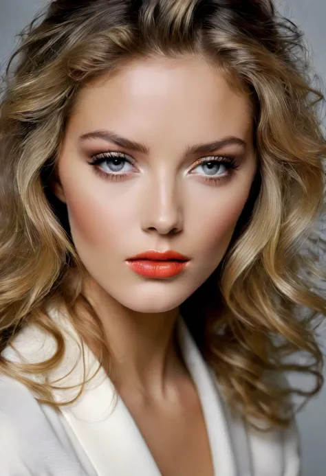 high fashion photography of extreme closeup beautiful photo-model as a ((fashion model)) with ((tousled hair)) studio, no visible clothing indoors seated position eye-level angle elegant pose, (front view:1.2), shot on Pentax 645Z with Pentax-D FA 645 55mm f-2.8 photo by Erwin Blumenfeld