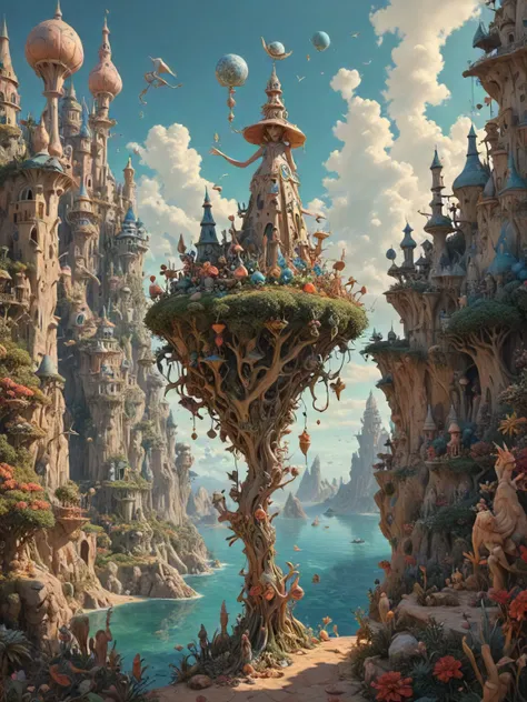 Surrealism Painting, a human figure on a whimsical mystical landscape, art by Breton and Carrington and Dal and Ernst and Fini and Magritte and Oppenheim and Picasso, intricate details, Trending on Artstation, octane render, Insanely Detailed, 8k, HD