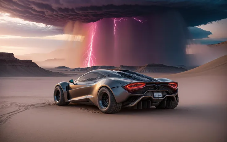 (masterpiece photo of 1girl standing in front of vehicle:1.3) ,full body wide angle cinematic shot [standing on path leading to alien city under glass dome], surreal purple sky,(standing woman holding tablet device:1.3), (vehicle focus:1.3),alien planet, surreal desert terrain, arm extended holding tablet, standing next to widebody++ cyberpunk++ prerunner rally offroad car style of (Giorgetto Giugiaro:1.2), (style of Gordon Murray:1.4), (style of Horacio Pagani:1.1),dark stormy clouds paintjob wrap, [alien sky], (magenta and black cloudy skies storms intricate details depth shadows), [ringed planet in distance], dust trails, dust devil <lora:Drone_Cars_XL:0.5>,BREAK, BREAK,(pale, 24 years old, large covered breasts, cleavage, skinny waist, young european woman, futuristic fashionista:1.5), utility belt, map, (Oval-shaped face, luminous complexion, aqua+ almond-shaped eyes, thin high arched eyebrows, small upturned nose, cupid's bow lips:1.2),(backlit sliced bob medium center part white hair:1.3),form-fitting high tech racesuit with neon magenta accents that highlight her silhouette,(dragon scale leggings:1.1),volumetric lighting