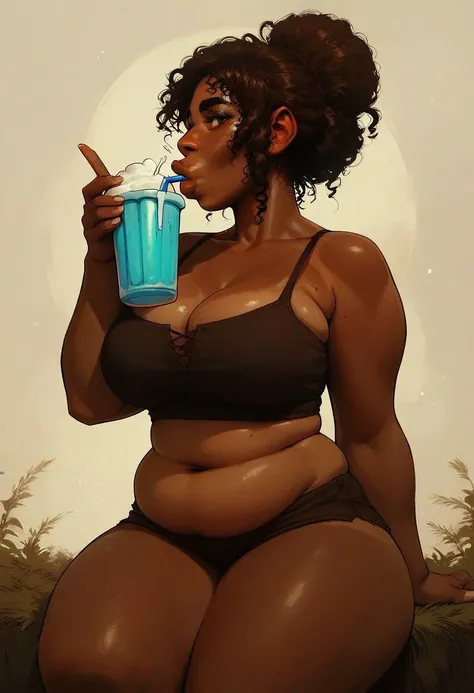 Masterpiece, Best Quality, 4K, detailed, HD, anime, solo, mature female, age 40, milf, mother, chubby, BBW, curvy, short, thick, Big ass, black hair, braided hair, curvy, prominent lips, red lipstick, thick, blushing, olive skin, tanned skin, DOAXvenusAnimagineXL, venus bikini, fortune bikini, jewelry, navel, beach party, relaxed, posing, mature, SFW, translucent skirt cover, beach cover, drink in hand